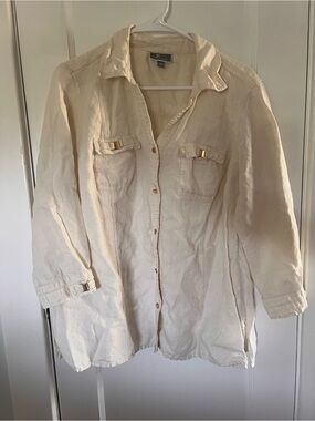 JM Collection Cream Utility Button-Front Jacket with Gold Accents